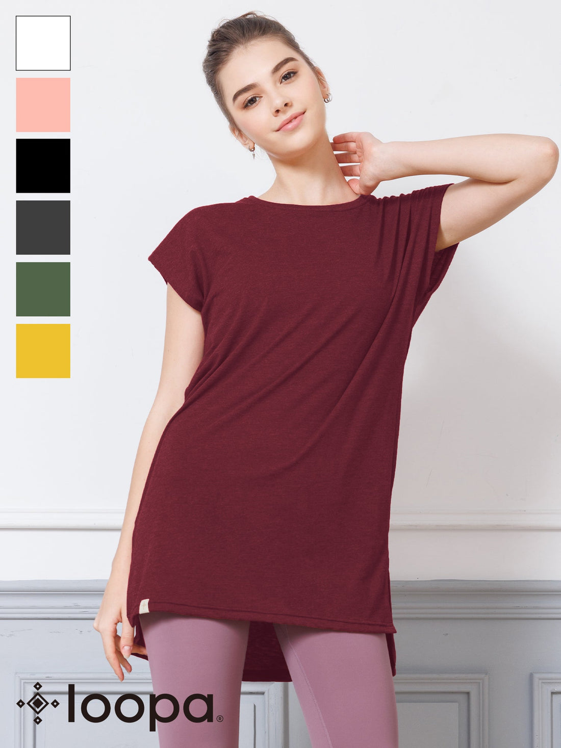 [Loopa] ルーパ サイドスリット チュニック Tee side slit tunic tee / ヨガトップス ヨガウェア Tシャツ [A] 20_1-Puravida! プラヴィダ　ヨガ ピラティス フィットネスショップ