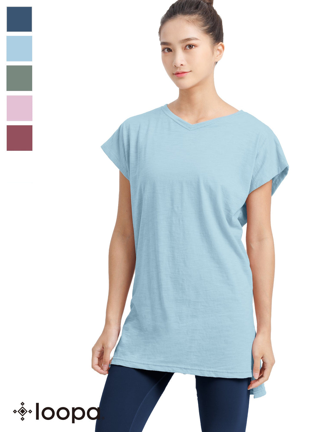 [Loopa] Loopa V Neck Side Slit Tunic Tee / Yoga Tops Yoga Wear T-shirt [A] 20_1