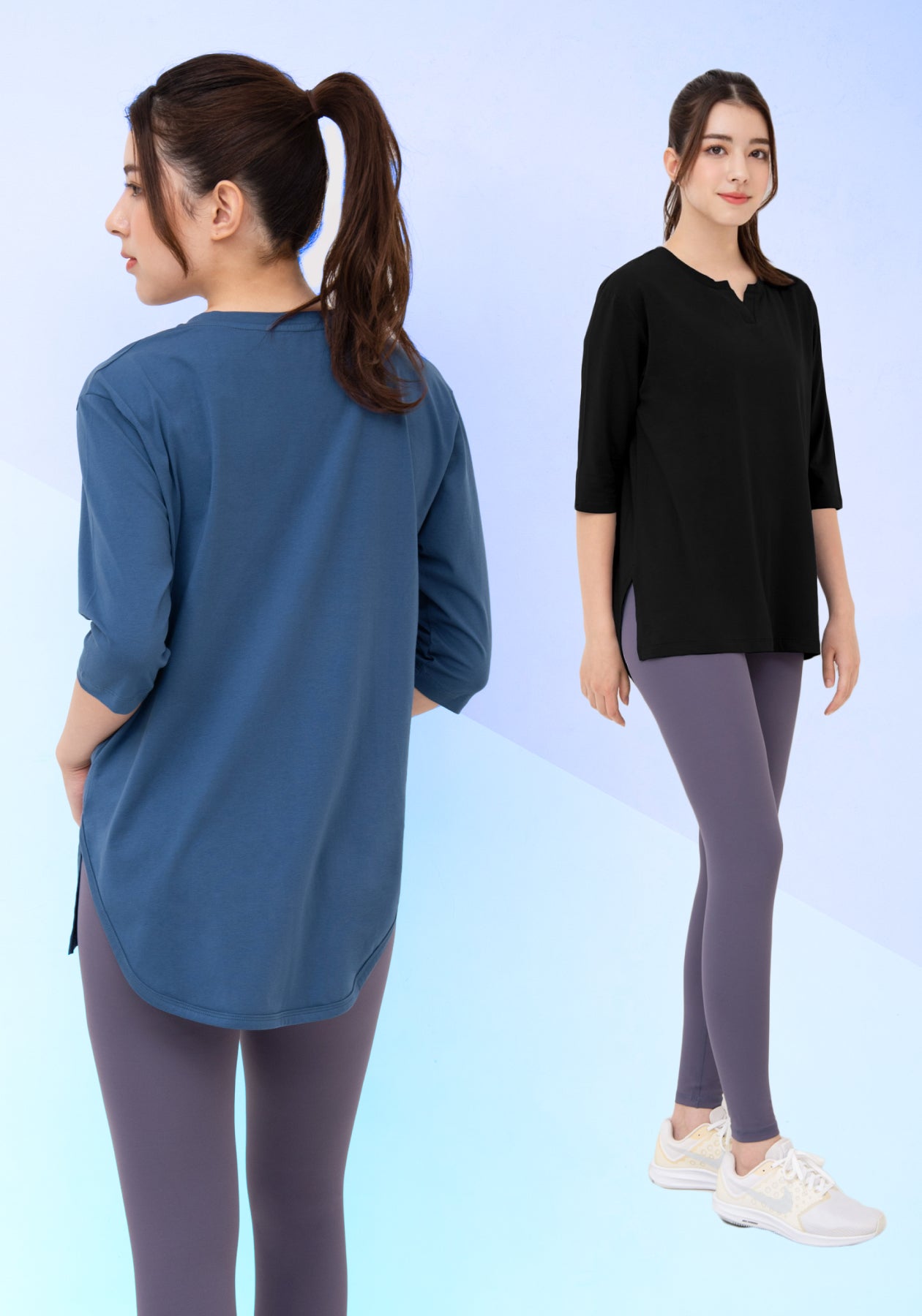 [Loopa] ルーパ キーネックロングTシャツ Yogawear Keyneck Long T-Shirts Tシャツ ヨガトップス / ヨガウェア 20_1-Puravida! プラヴィダ　ヨガ ピラティス フィットネスショップ