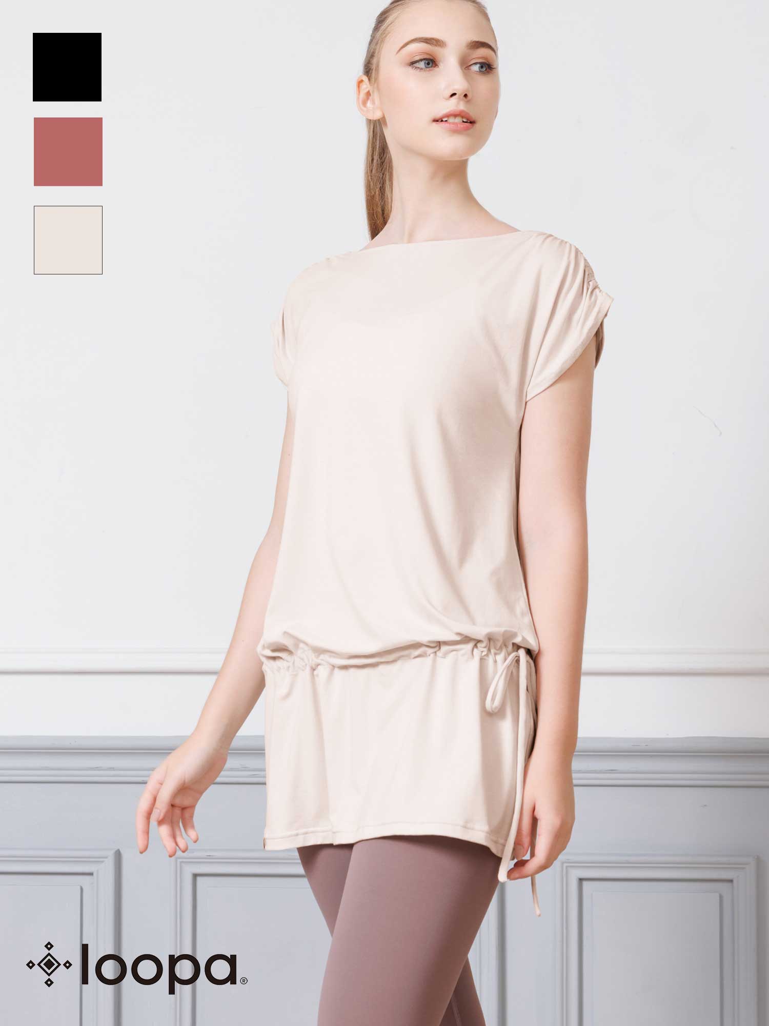 [Loopa] Loopa 2.0 Drawstring Tunic Yogawear Drawstring tunic T-shirt Yoga Top / Yoga Wear Black 10_1