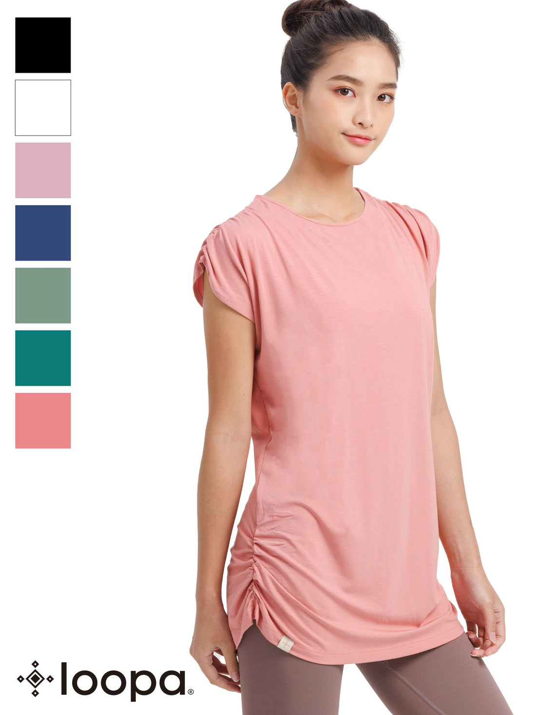 [Loopa] ルーパ ルーシュ ロング Tシャツ Yoga Roush long Tee / ヨガトップス ヨガウェア Tシャツ [A] 20_1 22SS-Puravida! プラヴィダ　ヨガ ピラティス フィットネスショップ