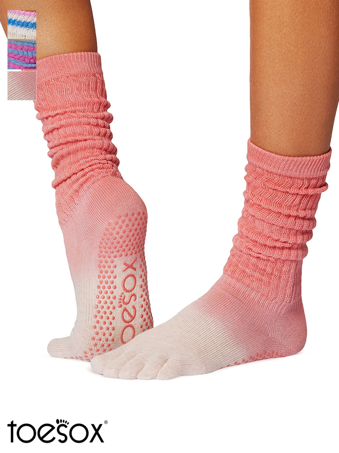 [ToeSox] Slouch (Full-Toe) Grip Socks / Yoga Pilates Socks with Anti-Slip Crew Length 25SS_D2