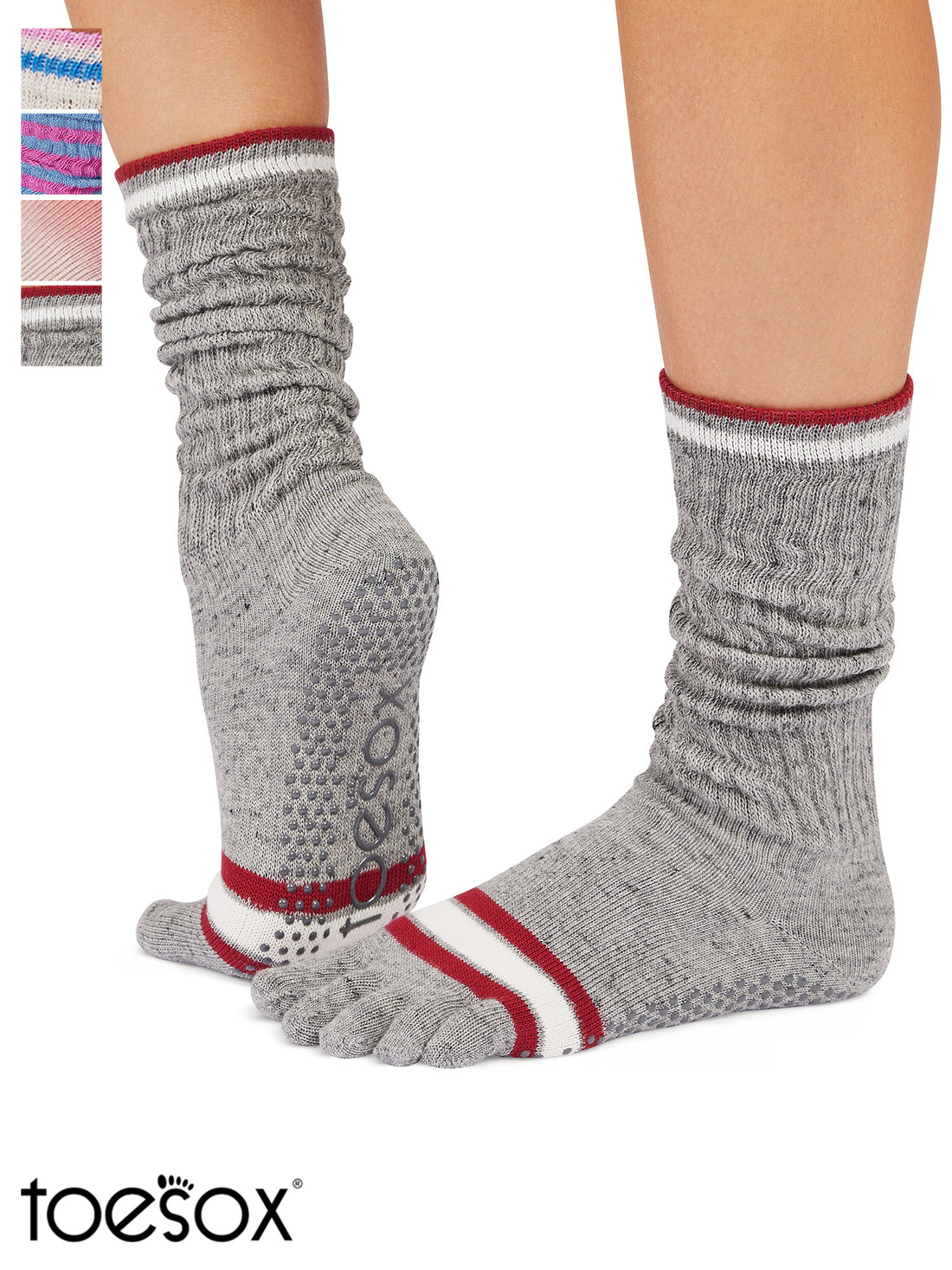 [ToeSox] Slouch スラウチ（Full-Toe／つま先あり） グリップ ソックス／ ヨガ ピラティス 滑り止め付 靴下 クルー丈 25FW_D3