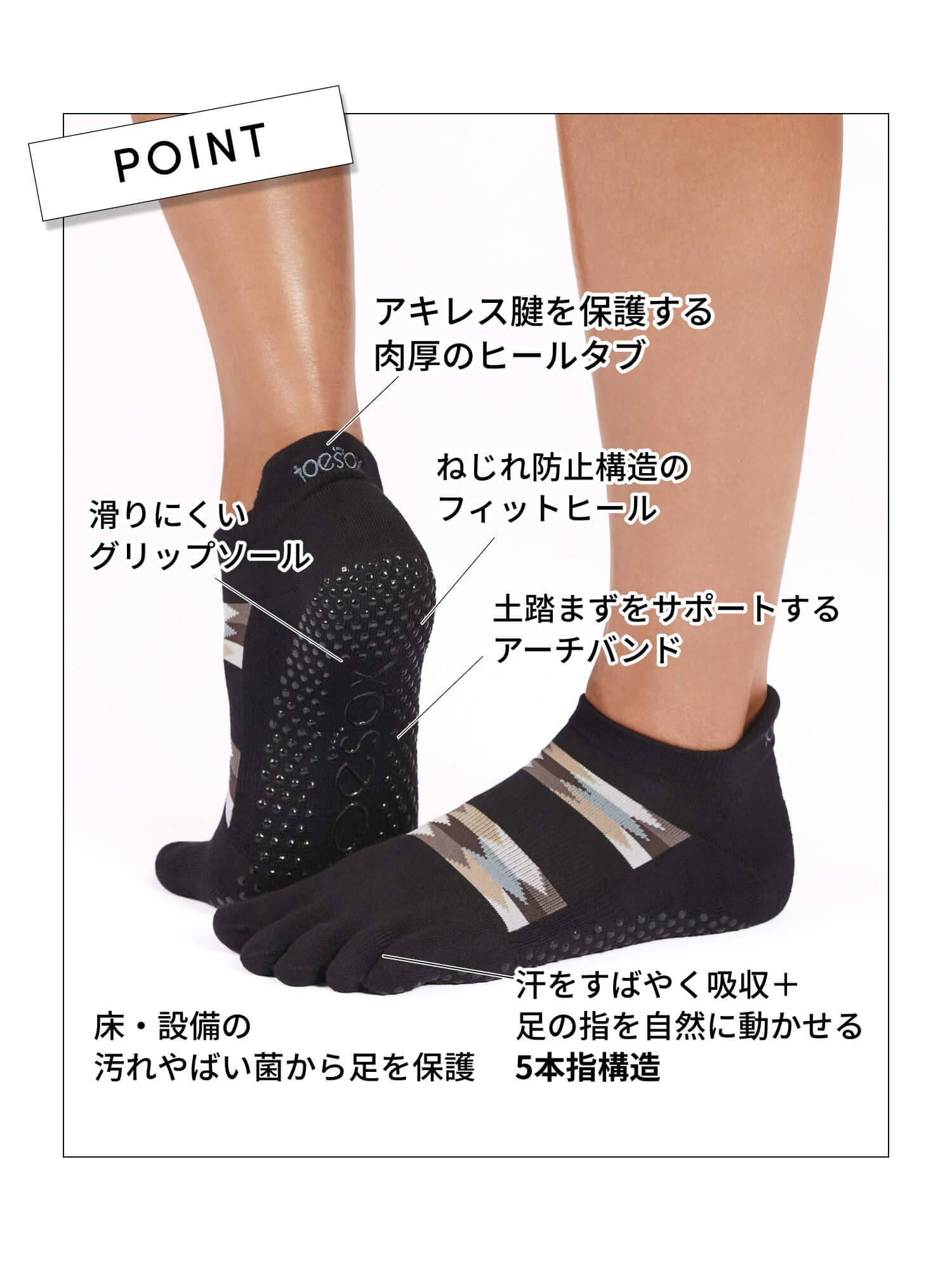 [ToeSox] Low Rise Ultra Fine Knit ローライズ ウルトラファインニット（Full-Toe／つま先あり） グリップ ソックス ／ ヨガ ピラティス 滑り止め付 靴下 26SS_D3