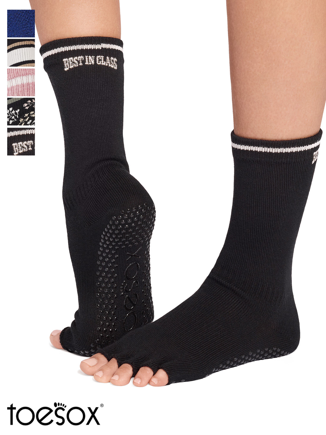 [ToeSox] Crew (Half-Toe/No Toes) Grip Socks/Yoga Pilates Non-Slip Socks Crew Length 25SS_D2
