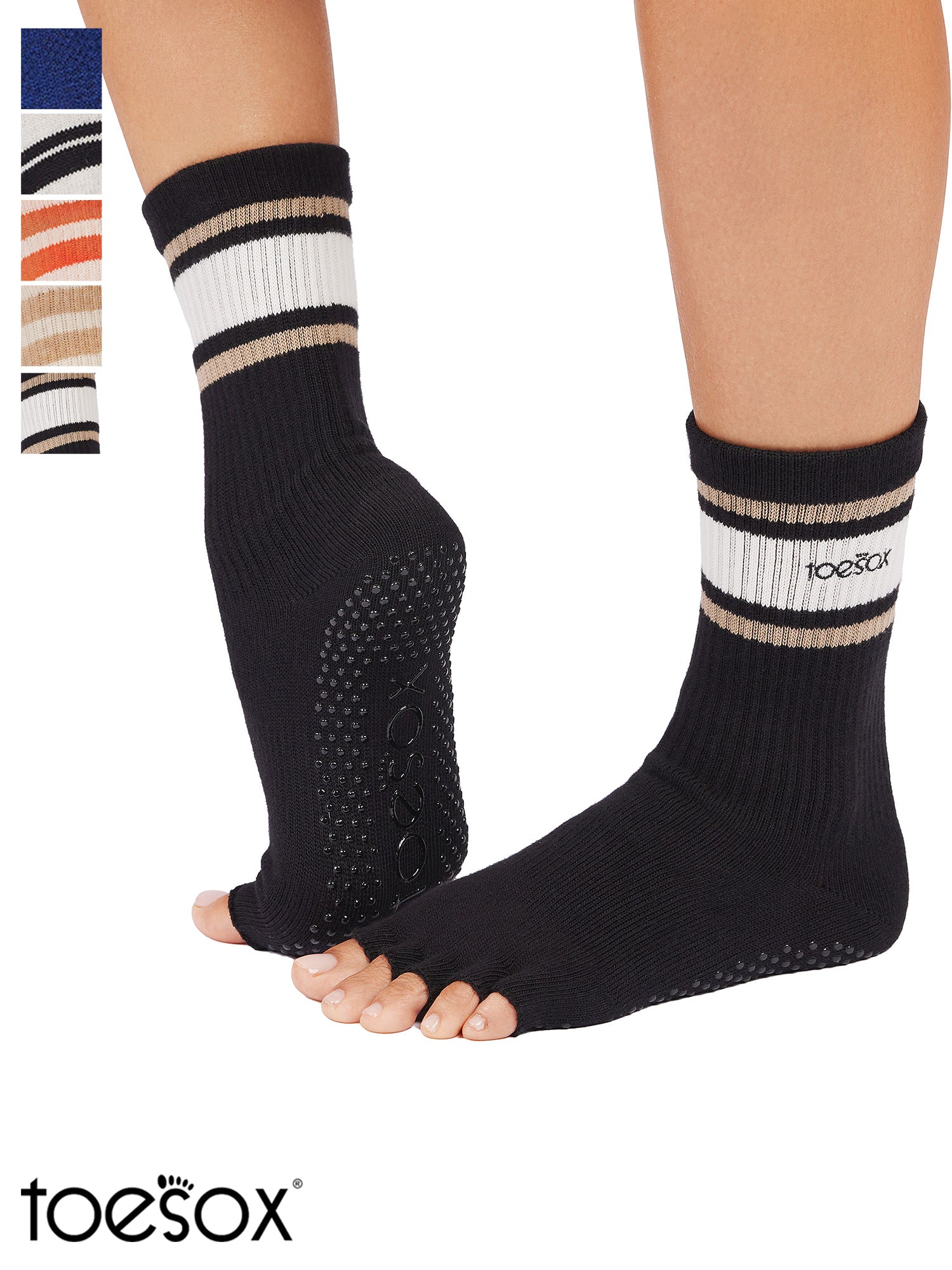 [ToeSox] Crew (Half-Toe/No Toes) Grip Socks/Yoga Pilates Non-Slip Socks Crew Length 25SS_D2