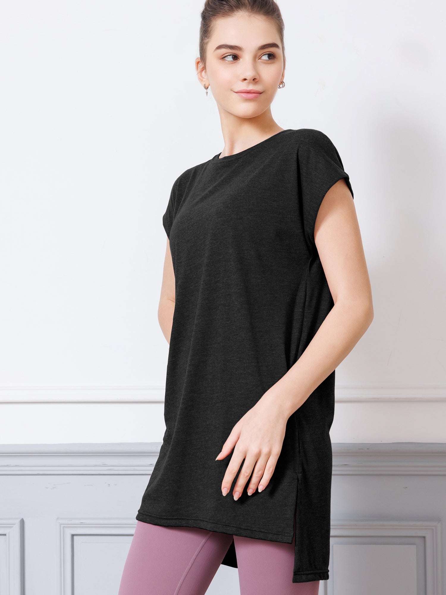 [Loopa] ルーパ サイドスリット チュニック Tee side slit tunic tee / ヨガトップス ヨガウェア Tシャツ [A] 20_1-Puravida! プラヴィダ　ヨガ ピラティス フィットネスショップ