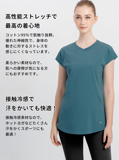 [Loopa] ルーパ Vネックフレンチトップ /ヨガウェア Tシャツ 23SS-Puravida! プラヴィダ　ヨガ ピラティス フィットネスショップ